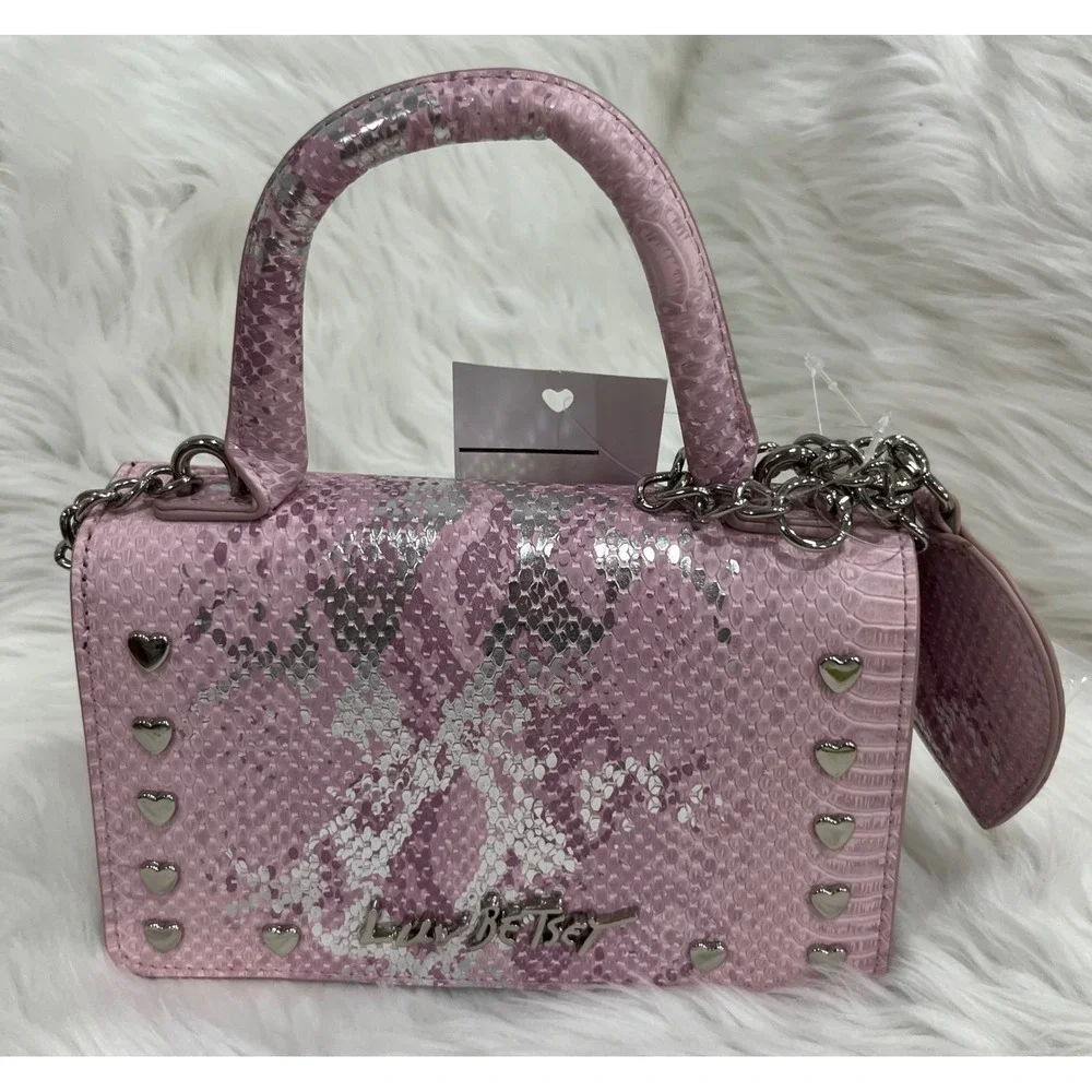 Luv Betsey by Betsey Johnson Pink Snakeskin Crossbody Handbag Heart Mirror NWT